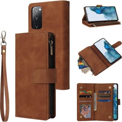 Case for Samsung S20FE 5G Flip Leather Case for Samsung S20FE 5G Pro Max Magnetic Zipper Wallet Phone Case With Strap