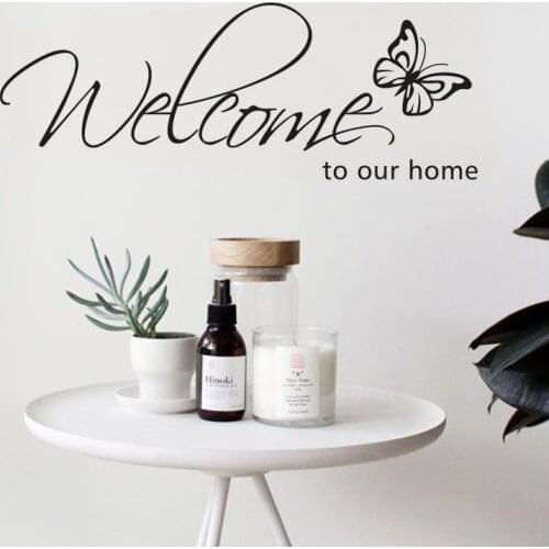 Welcome To Our Home Butterfly Text Patterns Wall Stickers Home Decor Living Room Decorative Sticker