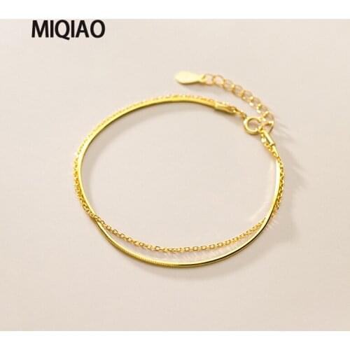 MIQIAO 2020 Winter Womens 15.5cm Neo-Gothic 925 Sterling Silver Bracelets On Hand Gold Color Charm Snake O Chain Double Female