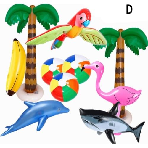 Inflatable Beach Toys Set Funny Flamingo Palm Trees Beach Ball Banana Dolphin Parrot for Hawaii Summer Beach Pool Party Supplies