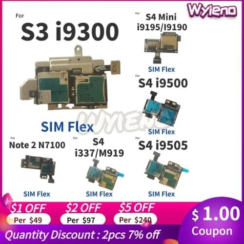 Wyieno For Samsung Galaxy S3 i9300 S4 Mini i9190 i9500 i9505 SIM Card Reader Holder Micro SD Memory Socket Slot Tray flex Cable