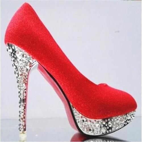 11cm New 2019 party womens shoes, womens sexy high heels, ladies thin high heels, rhinestone high heels