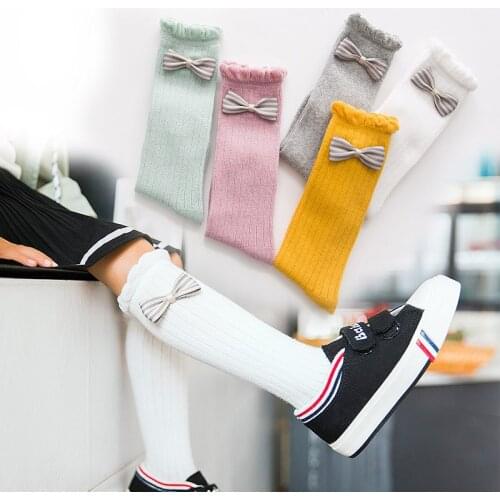 Autumn and winter new children socks 2 4 8 11 year old female baby cotton pile heap socks bow bow princess long tube socks