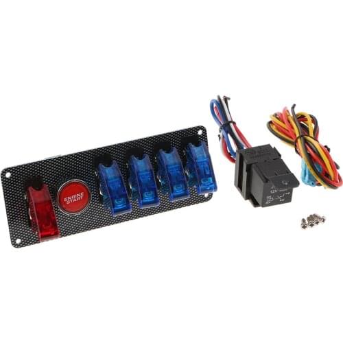 12V Ignition Switch Panel 6 in 1 Car Engine Start Push Button LED Toggle For Racing Car