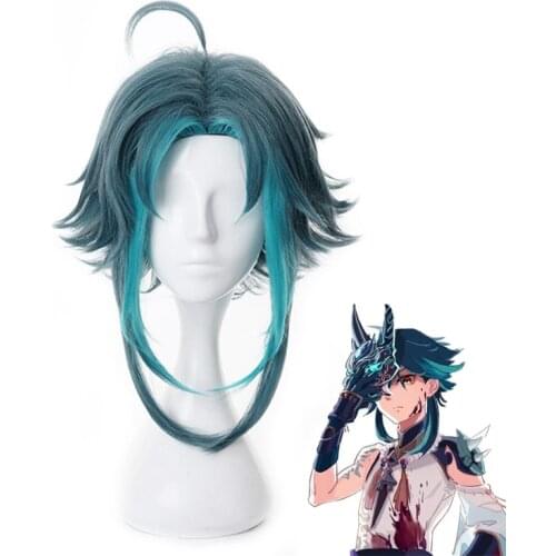 Genshin Impact Xiao Wig Cosplay Dark Green Short Straight Heat Resistant Synthetic Hair Adult Women Halloween Wig
