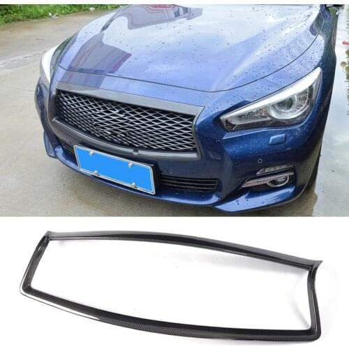 Front Grill Mesh Trim Cover for Infiniti Q50 Sedan 4D 2014-2017 Grill Outline Moulding Trim Frame Overlay Real Carbon Fiber