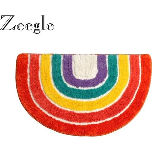 Zeegle Semicircle Carpet Soft Plush Rug Sofa Floor Rug Non Slip Foot Mat Living Room Decoration Carpet Rainbow Sink Pedestal Rug