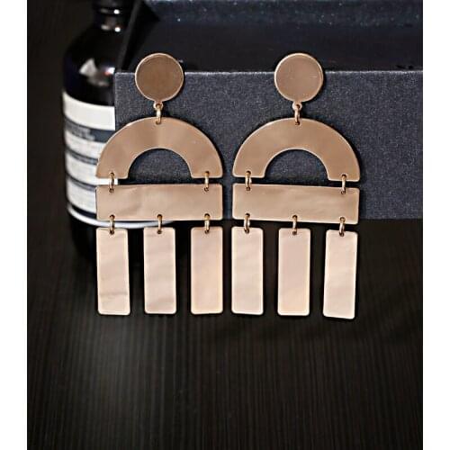 Popular Temperament Simple Personality Long Geometric Figure Lady Girl Gold Color Alloy Earrings Jewelry Gift