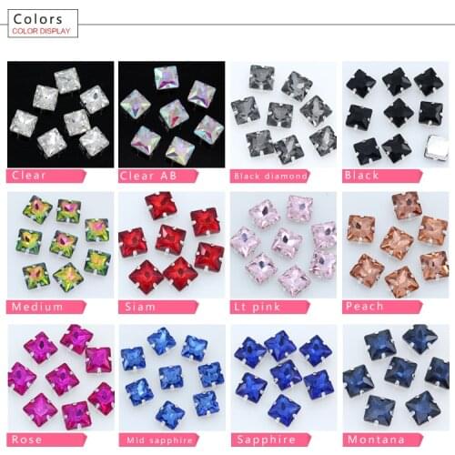 All colors Sew On Square Silver Setting Rhinestone Crystal/Diamantes/Montees/Jewelrys/Wedding Dress Shoes Bags Diy Trim