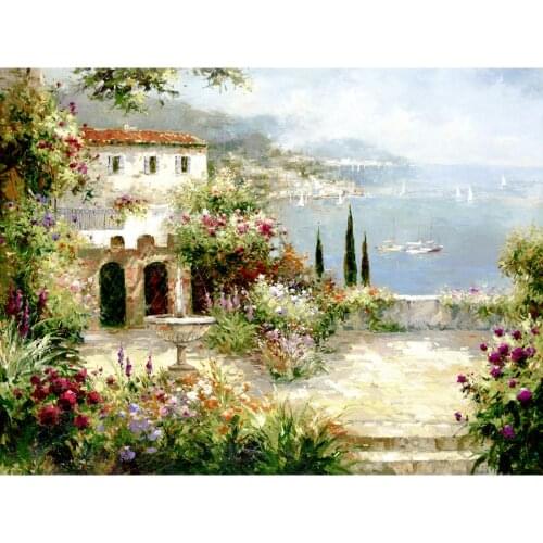 Hand painted garden Paintings Mediterranean Villa modern seascapes impressionism picture for room decor