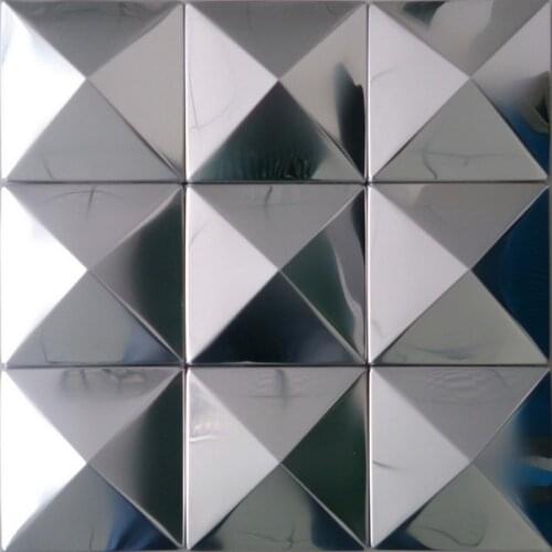 Silver mirror polised pyramid pattern quare stainless steel metal mosaic tile for kitchen backsplash tiles bathroom shower tile