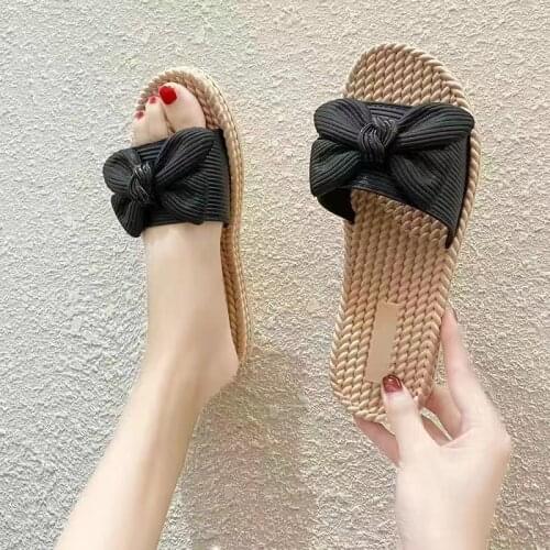 2021New Fashion Summer Outdoor Shoes Butterfly knot Slippers Beach Sandals Slippers Flip Flops Comfy Shoes Non Slip Casual Black