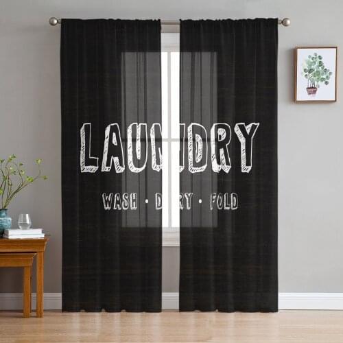 Laundry Room Text Window Treatment Tulle Modern Sheer Curtains for Kitchen Living Room the Bedroom Curtains Decoration