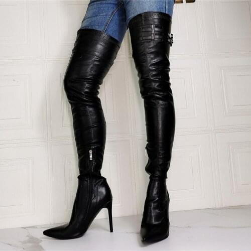 Bottes Femme Winter Autumn High Heel Overknee Crotch Boots Sexy Thigh High Fetish Pole Dance Stiletto Motorcycle Shoes Women
