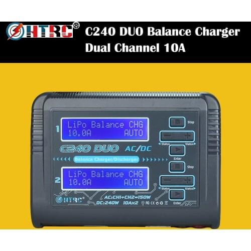 New HTRC C240 DUO AC 150W DC 240W 10A Touch Screen Dual Channel Battery Balance Charger Discharger For RC Models Toys Battery