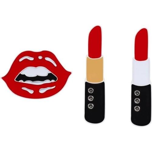 Sexy Red Lips Lipstick Enamel Pins Women Brooches Metal Badge Backpack Hat Jackets Shirt Lapel Pin Makeup Jewelry Gift for Girls