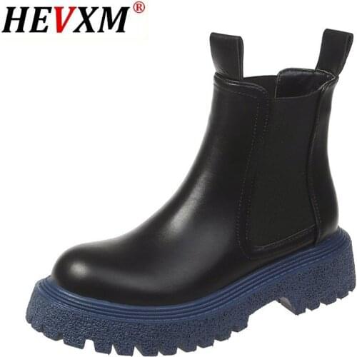 2021 Autumn Woman Fashion Ankle Boots Platform INS Ulzzang Womens Leather Slip On Shoes Women Thick Sole Round Toe