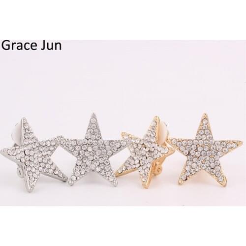 Grace Jun 2 Colors for Choose Rhinestone Crystal Five-pointed Star Shape Clip on Earring Without Piercing for Women Ear Clip New