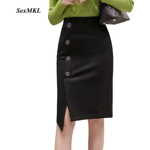 Faldas Mujer Moda 2020 Plus Size Sexy Black Skirts Womens Jupe Femme Fashion Korean Style Clothes Bodycon Button Office Skirts