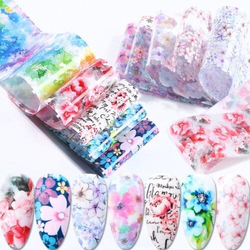 10pcs Flower Nail Art Foils Transfer Slider Mixed Designs Rose DIY Sticker Nail Foil UV Gel Adhesive Wraps