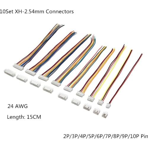 2/3/4/5/6/7/8/9/10 Pin 10Sets XH 2.54mm Wire Cable Connector Pitch Male Female Plug Socket 15CM Wire Length 24AWG