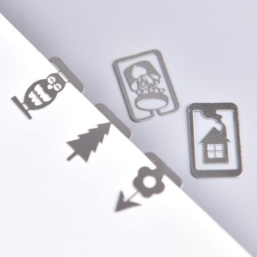 20pcs/lot Mini Metal Bookmark Clips Cute Cartoon Animal Plated Sliver Bookmarks Stationery Gift book line marker Random Style