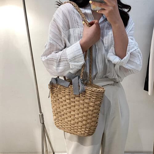2021 New Arrival Women Summer Straw Shoulder Bag Silk Scarf Woven Tote Bag ML122