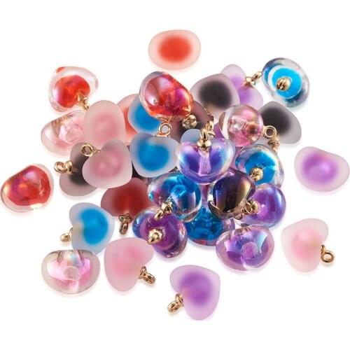 50pcs Colorful Transparent Frosted Acrylic Heart Pendants Dangle Charm Beads 18x18mm for Bracelets Necklaces Jewelry Making