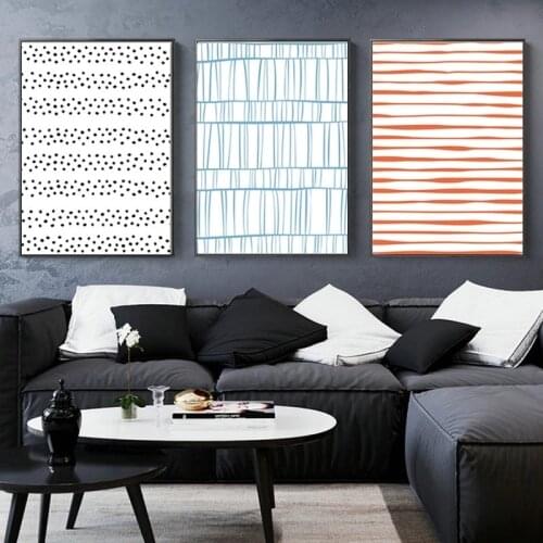 Geometric Abstract Line Canvas Painting Red Blue Wall Art Poster and Print Modern Minimalist Gallery Living Room Home Decor