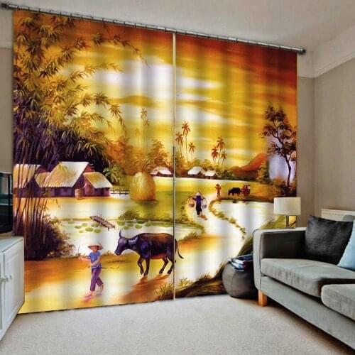 Customized size Luxury Blackout 3D Window Curtains For Living Room sunset curtains nature scenery golden landscape curtain