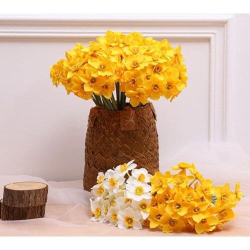 6Pcs Artificial Flower Eco-friendly Anti-fade Fabric Artificial Narcissus Flower Bouquet for Home