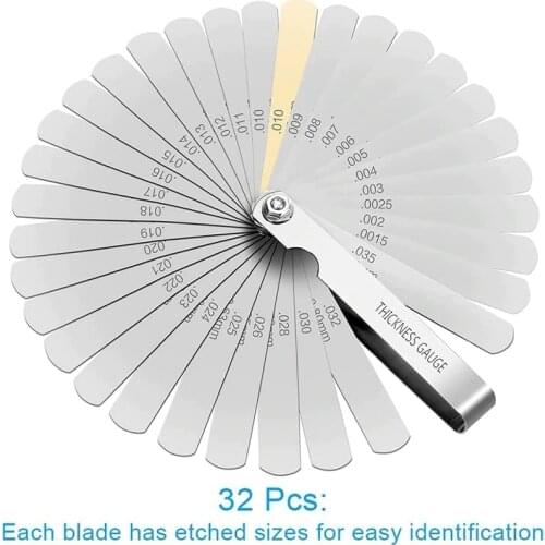 Dual Marked Metric and Imperial Gap Feeler Gauges Measuring Tool 32 Blades Feeler Gauge Set Stainless Steel