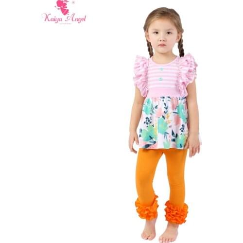 Kaiya Angel Girls Fashion Clothes Baby Children Clothes Toddler Girl Outfit Kids Suit for Girls Top Wholesale Ruffled Pants