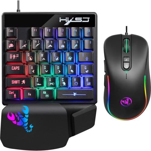 RGB Lighting HXSJ J300+V400 Keyboard and Mouse Combo Programmable Gaming Mouse+One-handed Game Keyboard