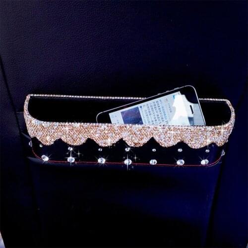 Beautiful Bling Crystal Leather Car Organizer Seat Side Crevice Storage Bag Box for Women Car Interior Styling Accessories