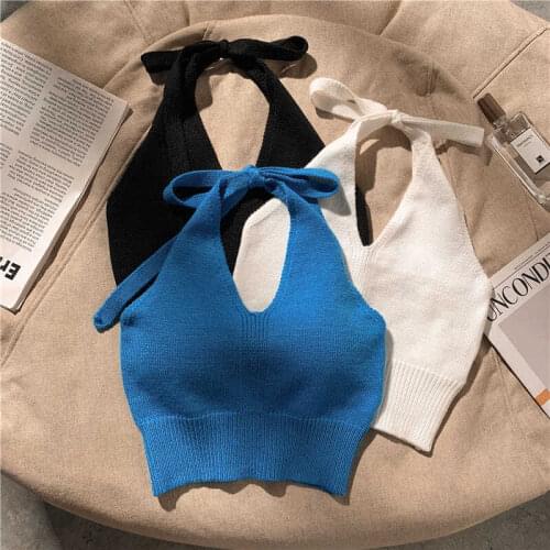 Fashion Sexy Summer Crop Top Streetwear Backless Sling Off-shoulder Knitted Vest Cyber Y2k Haut Femme