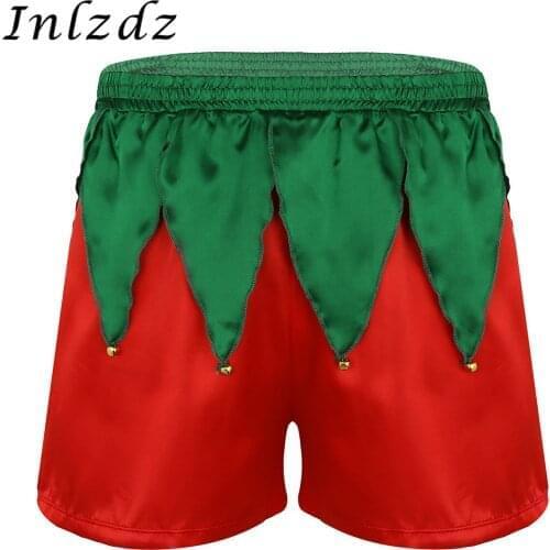 Mens Shiny Soft Satin Santa Claus Christmas Holiday Coplay Costume Boxer Shorts Cosplay Party Panties for Role Play