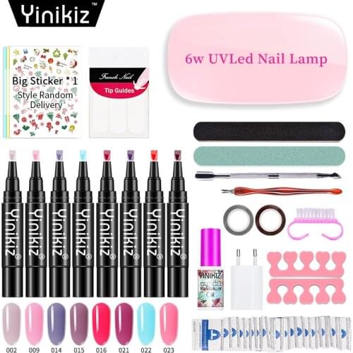 Yinikiz Nail Gel Polish Set 3 In 1 One Step Nail Gel Varnish Pen Soak Off Lacquer UV LED Nails Dryer Lamp Manicure Toos Kit