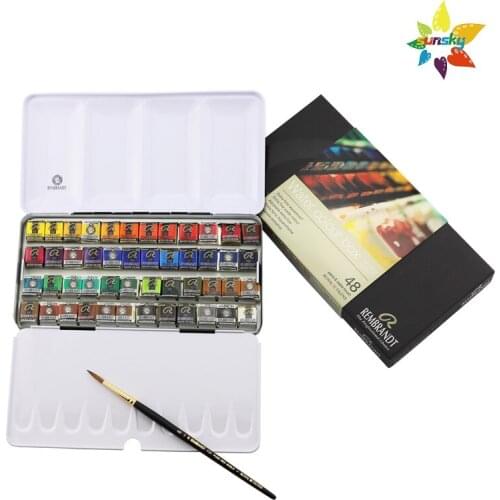 Rembrandt Watercolor Paint Metal Tin Deluxe Set, 48 Pans + 1 Brush, exceptional quality and the highest degree of lightfastness