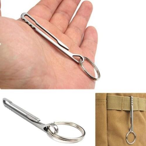 Outdoor Stainless Steel Clip on Wallet Banknotes Hanging Tool Steel Key Ring Climbing Buckle for hang Swiss knife flashlight new