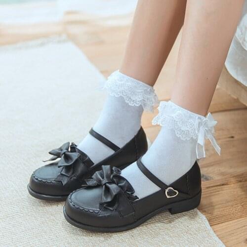 1 Pair Sweet Women Lace Ruffle Bow Ankle Sock Soft Comfy Cotton Elastic Knit Frill Trim Ankle Socks Wholesale Newest