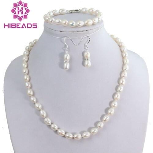 Charming! White 7-8MM Freshwater Pearl Beads Jewelry Set New Fashion Party&Wedding Bridal Jewelry Set Free Shipping FP021