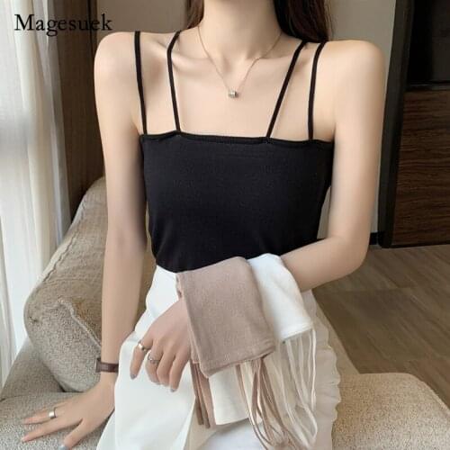 Backless Solid Sleeveless Knitted Blouse French 2021 Summer Women Fashion Tops Loose Cross Female Clothing Blusa Mujer 16169