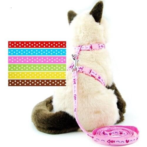 Cat Dog Collar Harness Leash Traction Rope Chest Strap Pet Safe Gentle Leader Come With Kitten Harness Polka Dots Drop Shipping