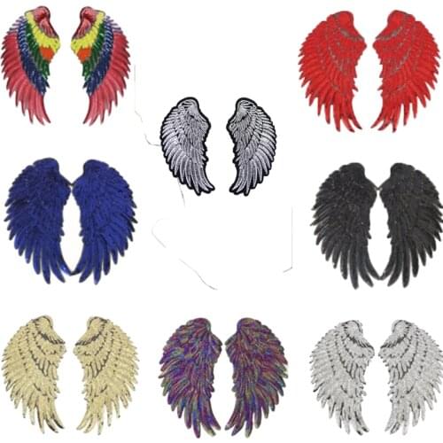 1set Angel Wing Feather Sequin Patch Iron on Patches for Clothing Heat Transfer for T-shirt Badges Applications DIY Appliques