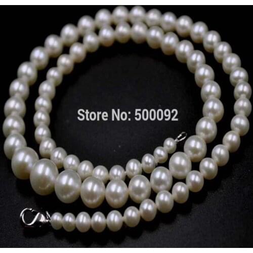 Stunning 4-8.5mm white cultured Pearl necklace free shipping