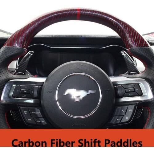 QHCP Steering Wheel Shift Paddle Real Carbon Fiber Gearbox Shifter Paddles Black Red For Ford Mustang 2015 2016 2017 2018 2019