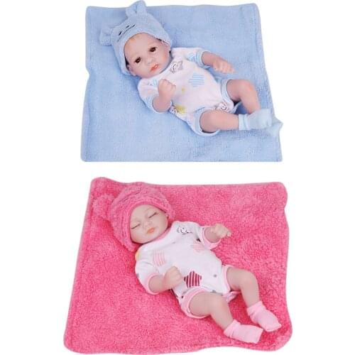 Realistic Baby Twins Toddlers Reborn Doll with Cute Clothes Hat and Carpet, Eco-friendly Silicone 11 Inch, White Skin Tone