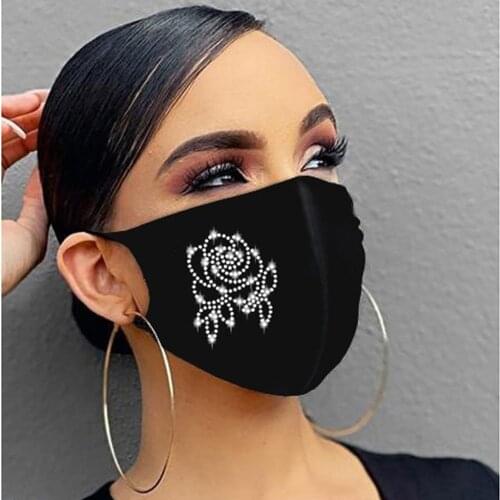 Luxury Crystal Mask For Women Adult Flower Pattern Reusable Cotton Face Masks For Mouth Cover Facemask Party Decoration