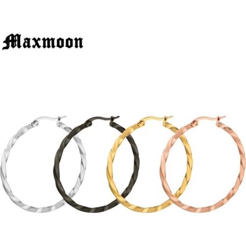 Maxmoon Big Size Steel Hoop Earrings for Women Classice Round Silver Color Gold Circle Women Jewelry Accessory Punk Brincos
